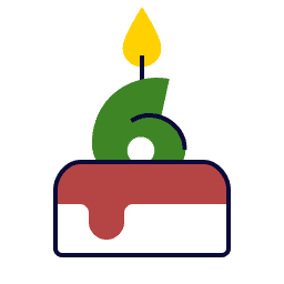 Gâteau d'anniversaire avec une bougie en forme de 6