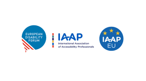 Logos de European Disability Forum, de IAAP et de IAAP Europe.